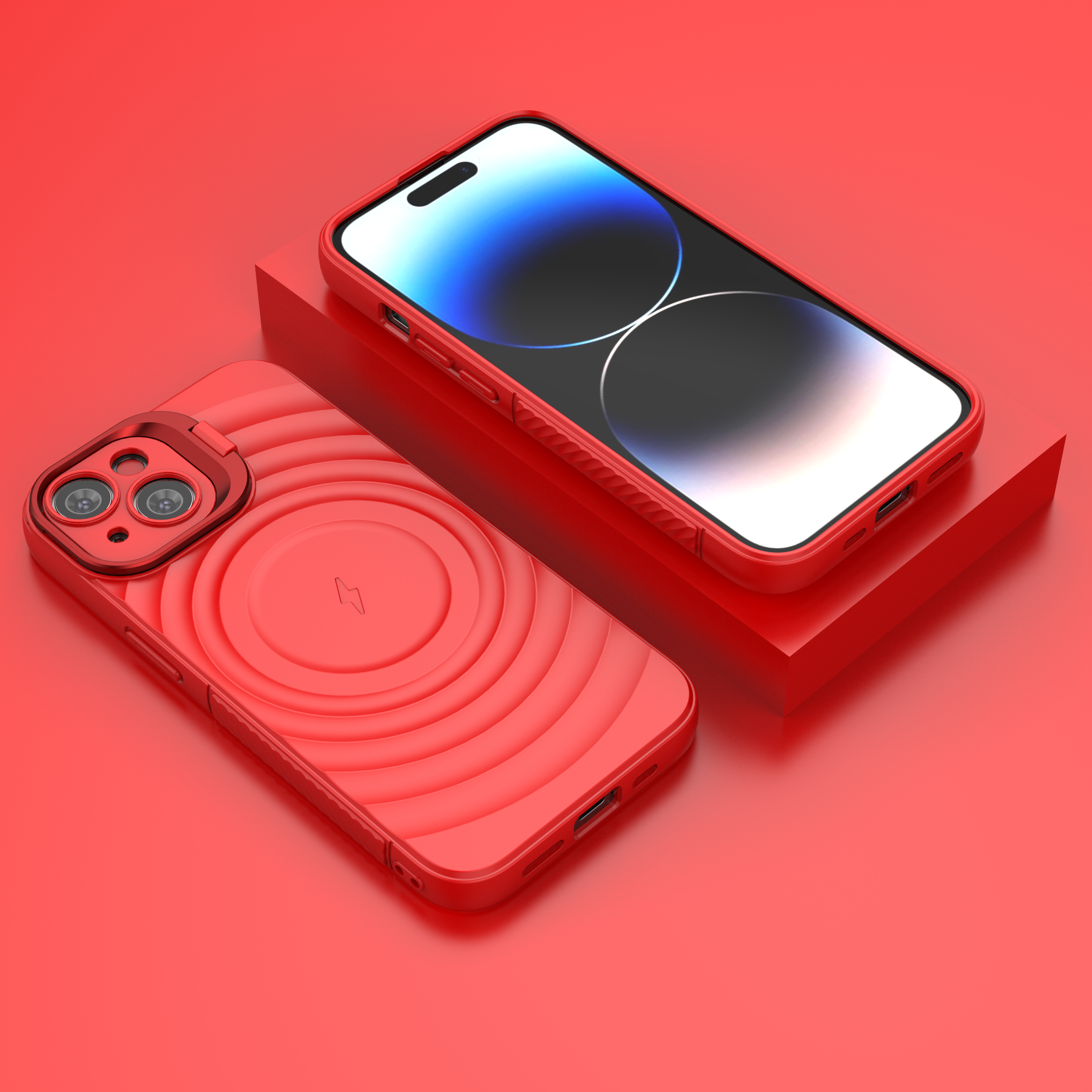 Crimson Red - TitanShield Wave Silicone Magsafe Back Case for iPhone 14