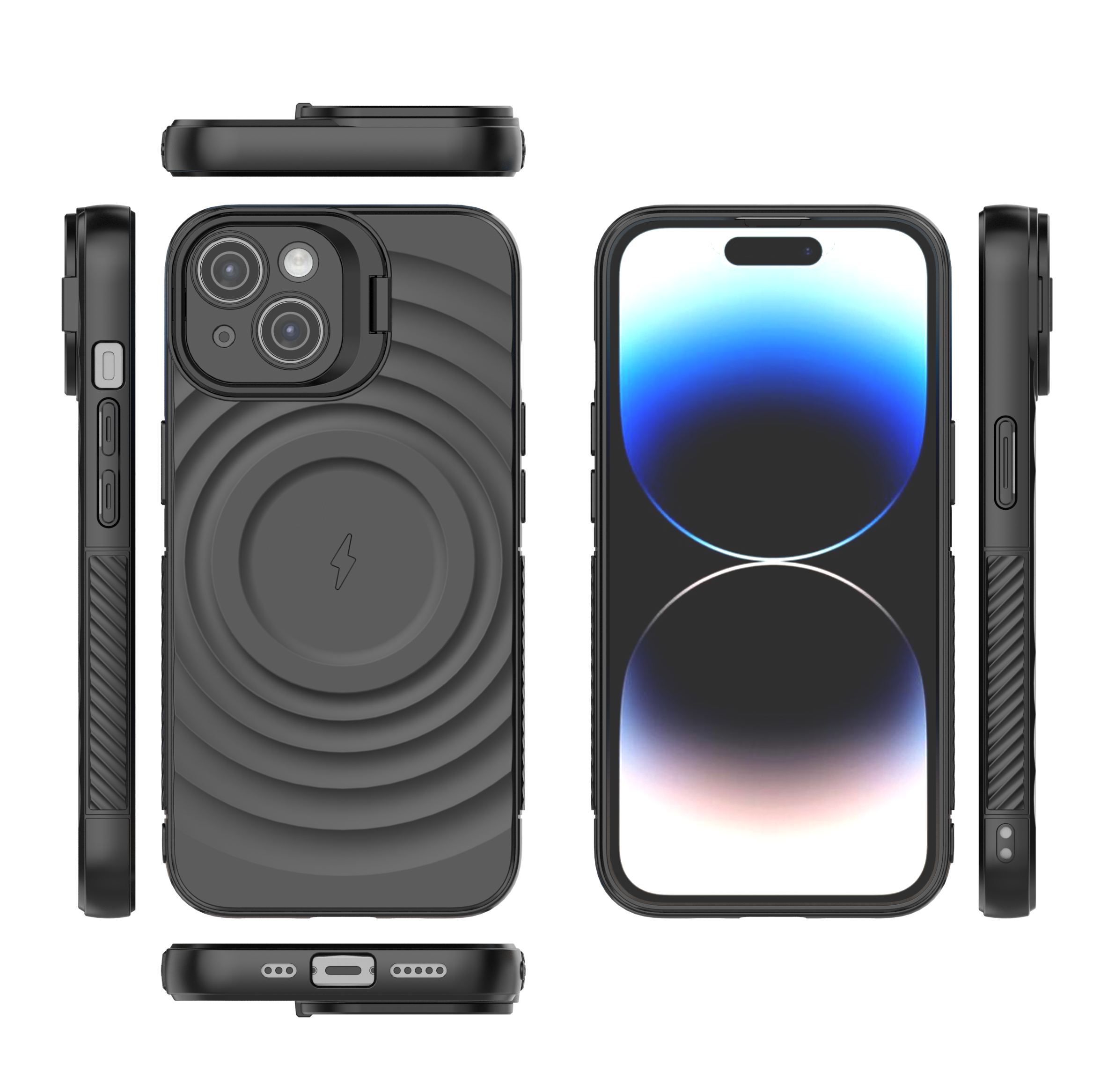 Matte Black - TitanShield Wave Silicone Magsafe Back Case for iPhone 14