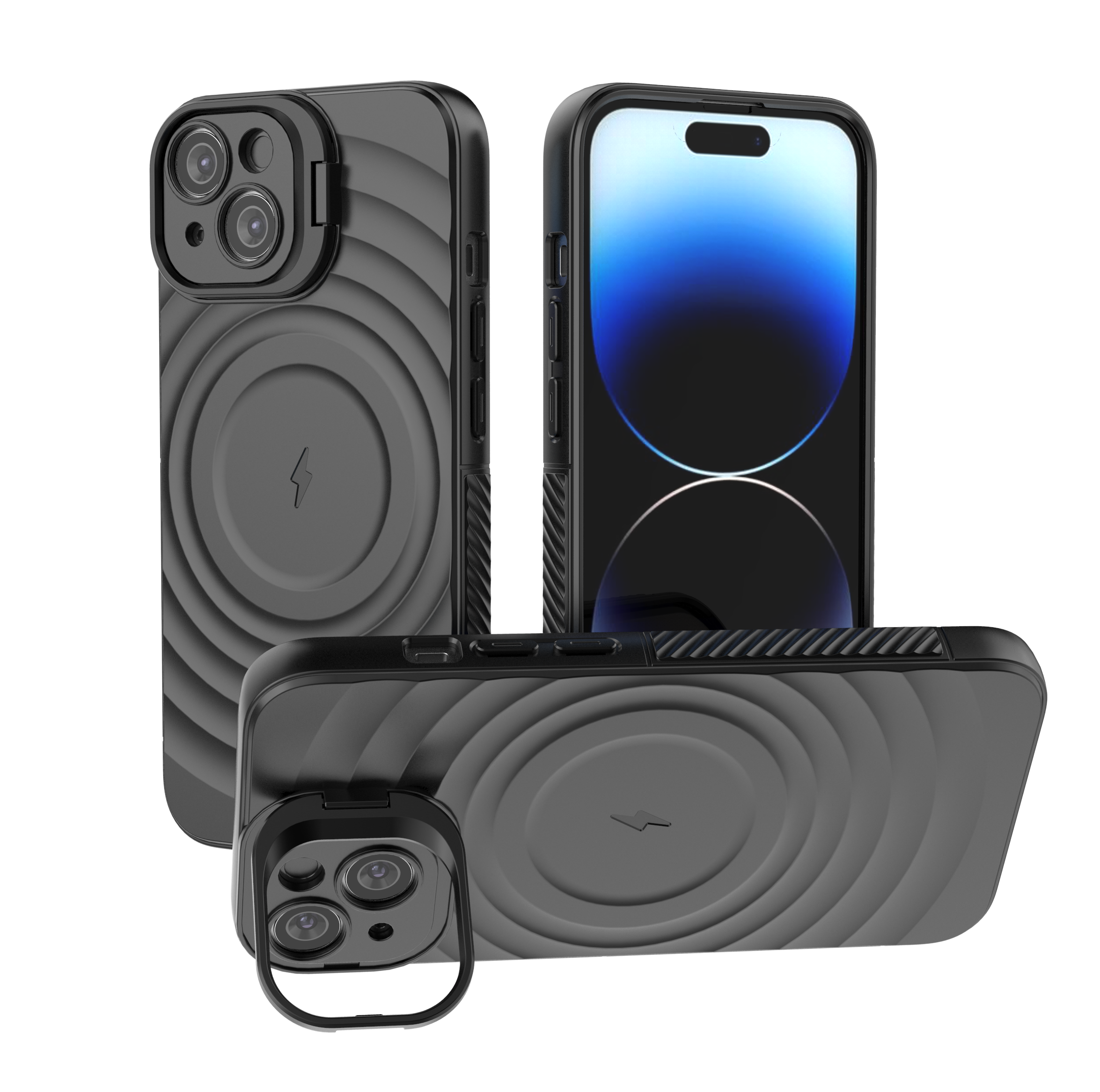 Matte Black - TitanShield Wave Silicone Magsafe Back Case for iPhone 14