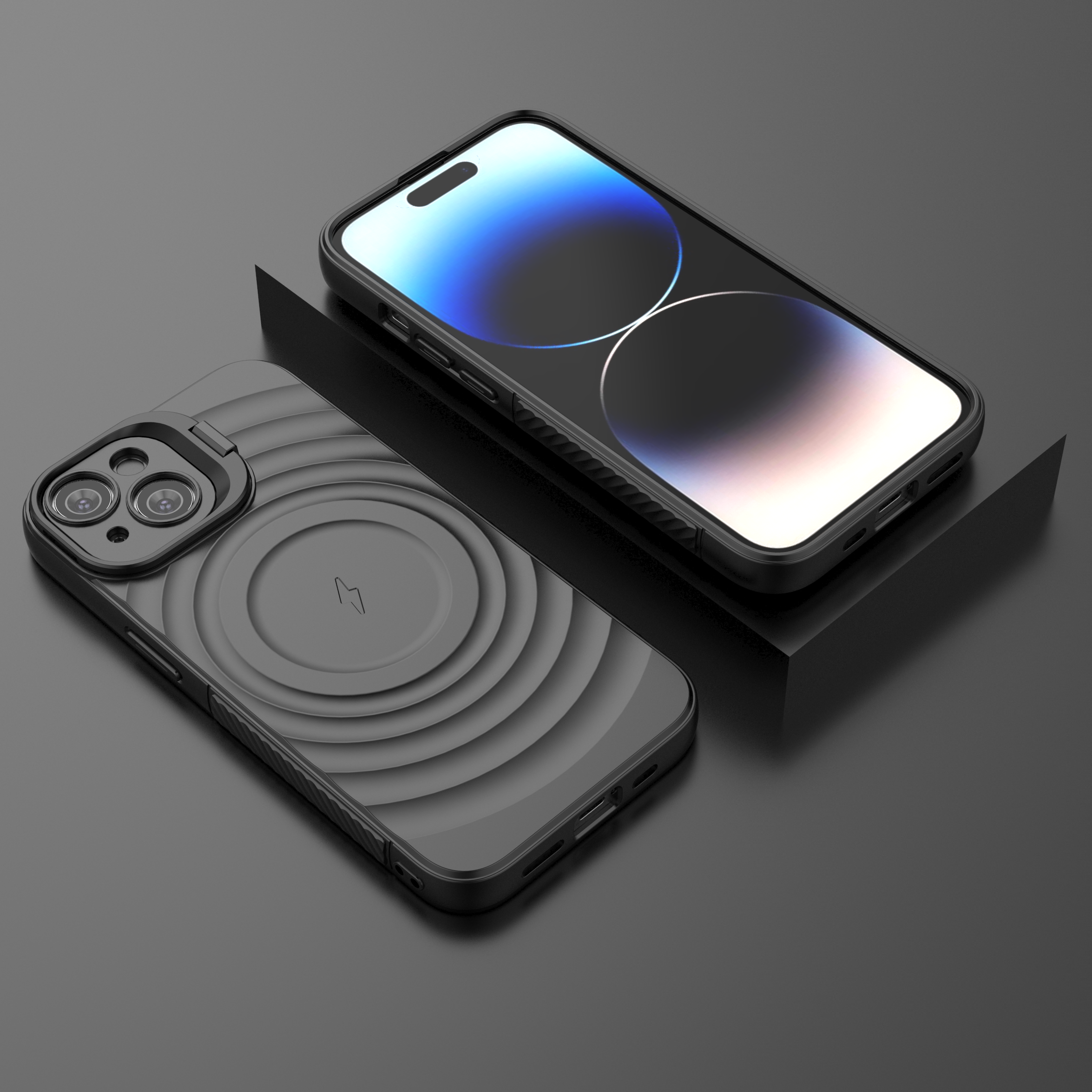 Matte Black - TitanShield Wave Silicone Magsafe Back Case for iPhone 14