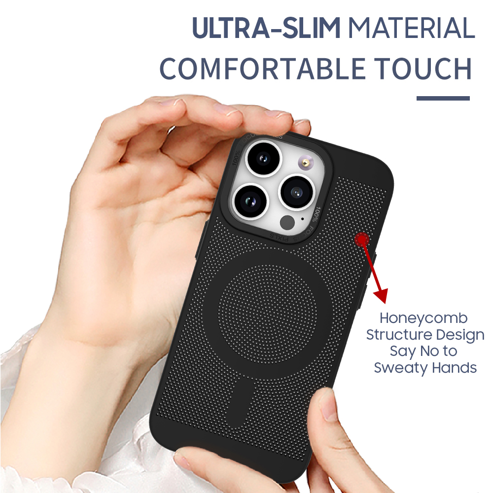 Premium Ultra Slim Mesh Design Shockproof (Black) Magsafe Back Case for iPhone 14