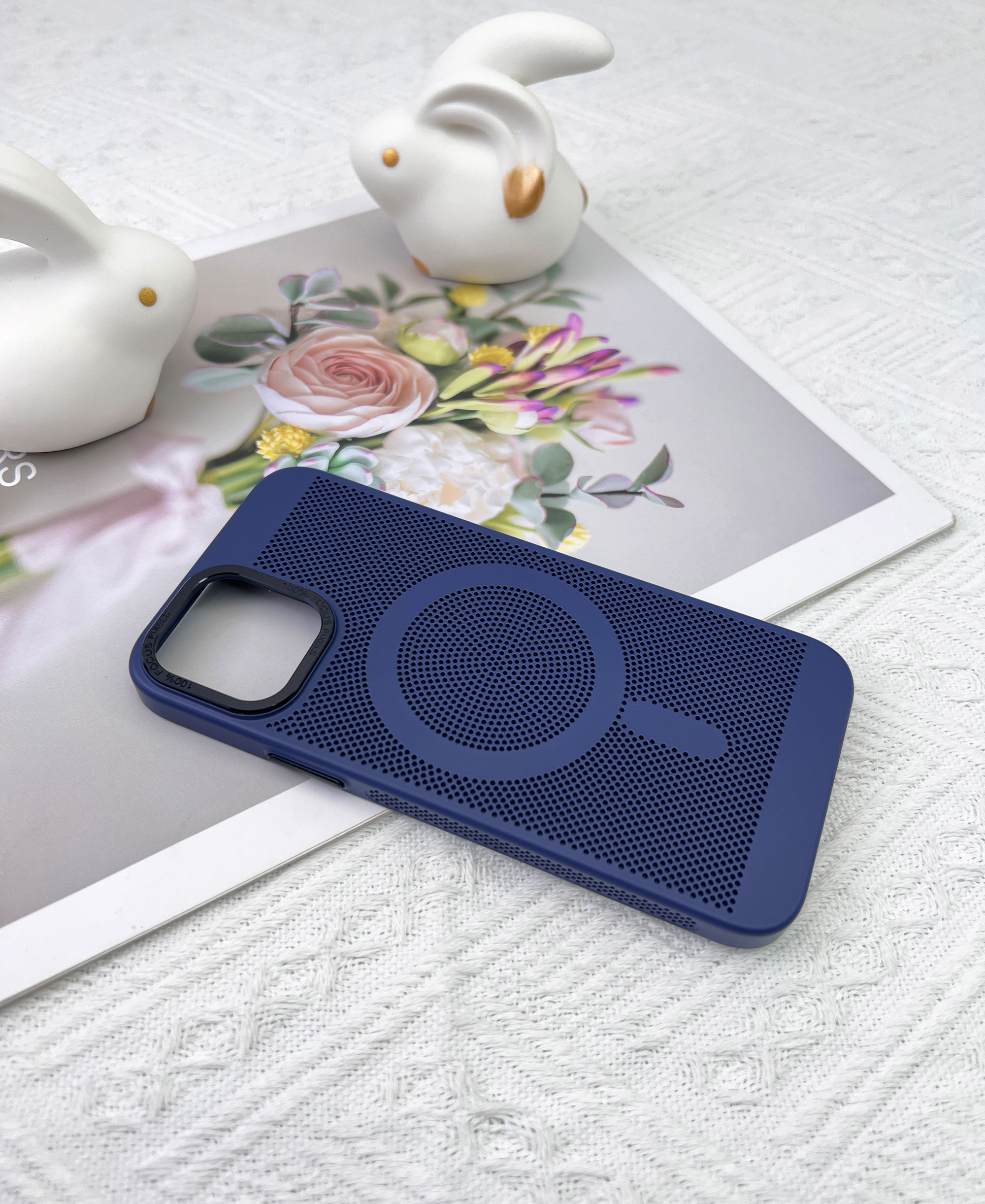 Premium Ultra Slim Mesh Design Shockproof (Navy Blue) Magsafe Back Case for iPhone 14