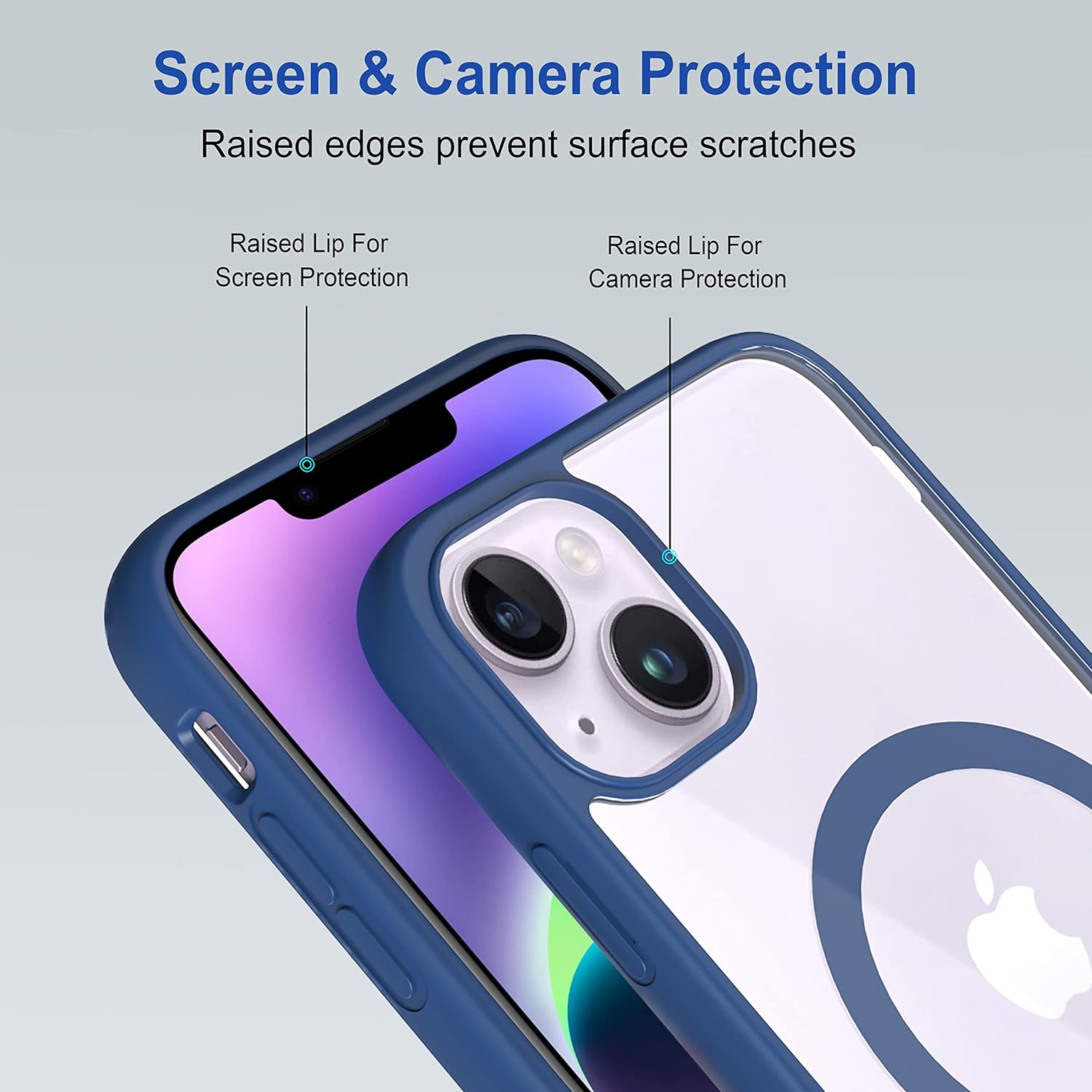 Royal Blue Clear Transparent Magsafe Back Case for iPhone 14