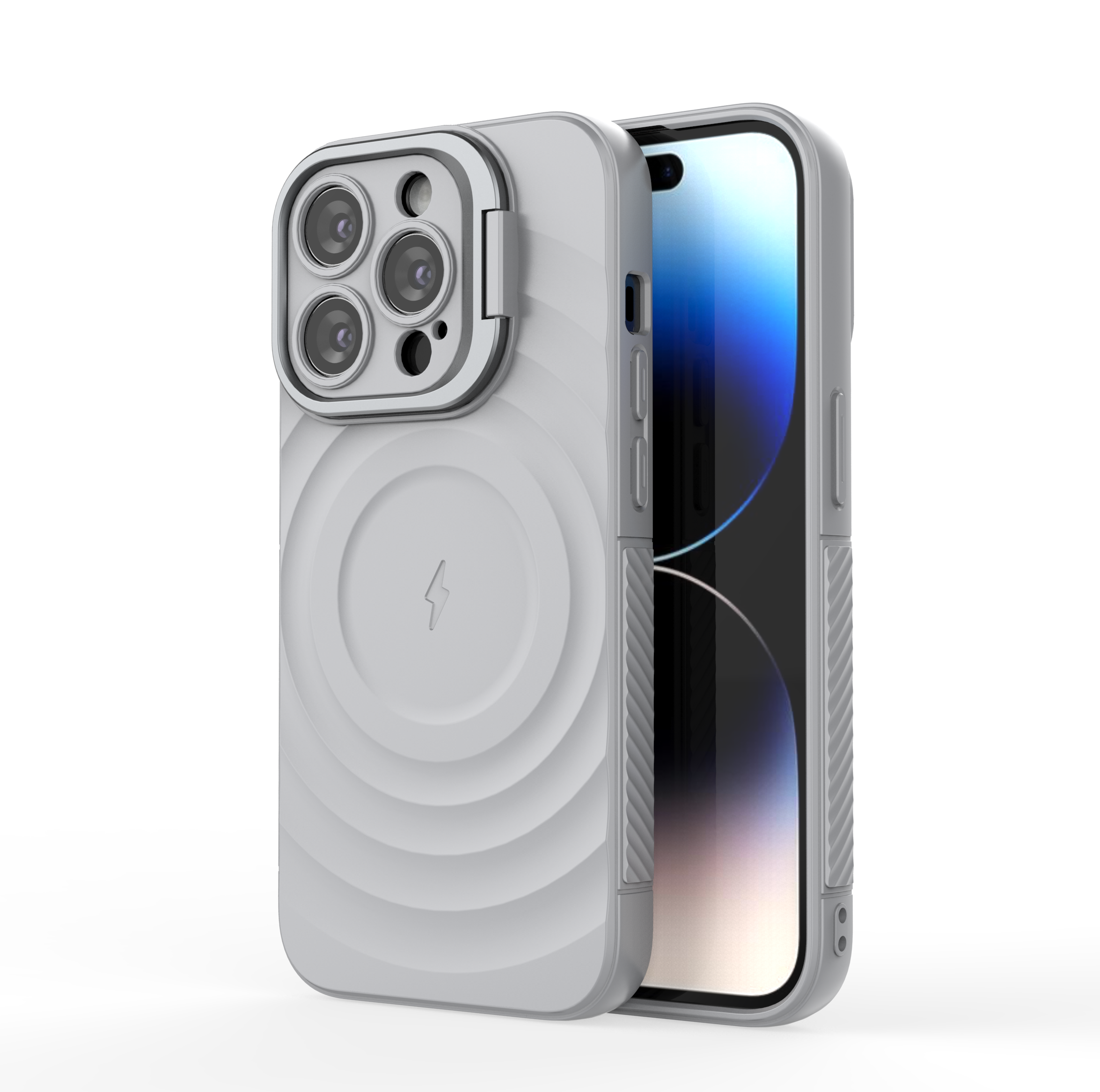 American Silver - TitanShield Wave Silicone Magsafe Back Case for iPhone 14 Pro