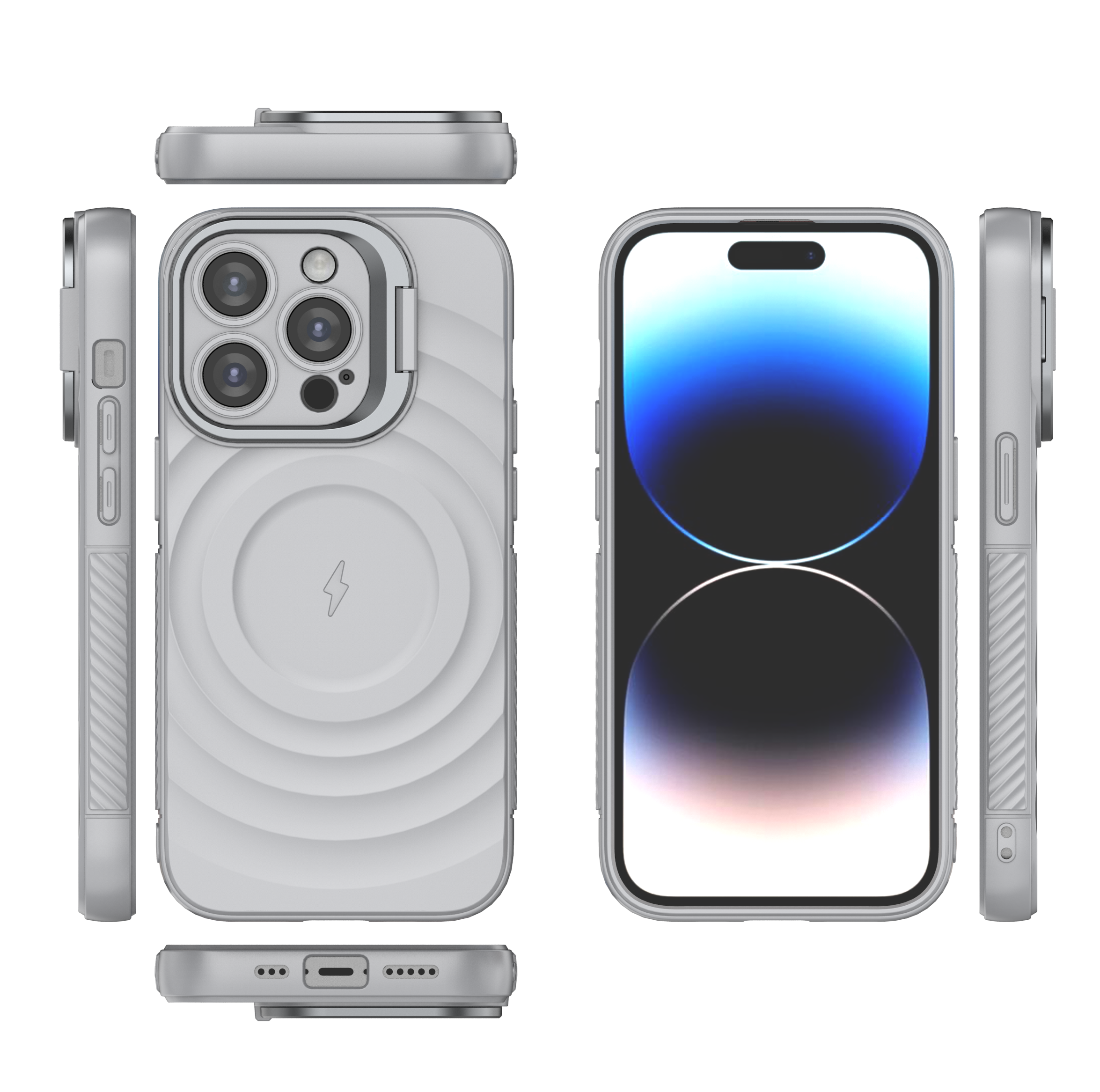 American Silver - TitanShield Wave Silicone Magsafe Back Case for iPhone 14 Pro