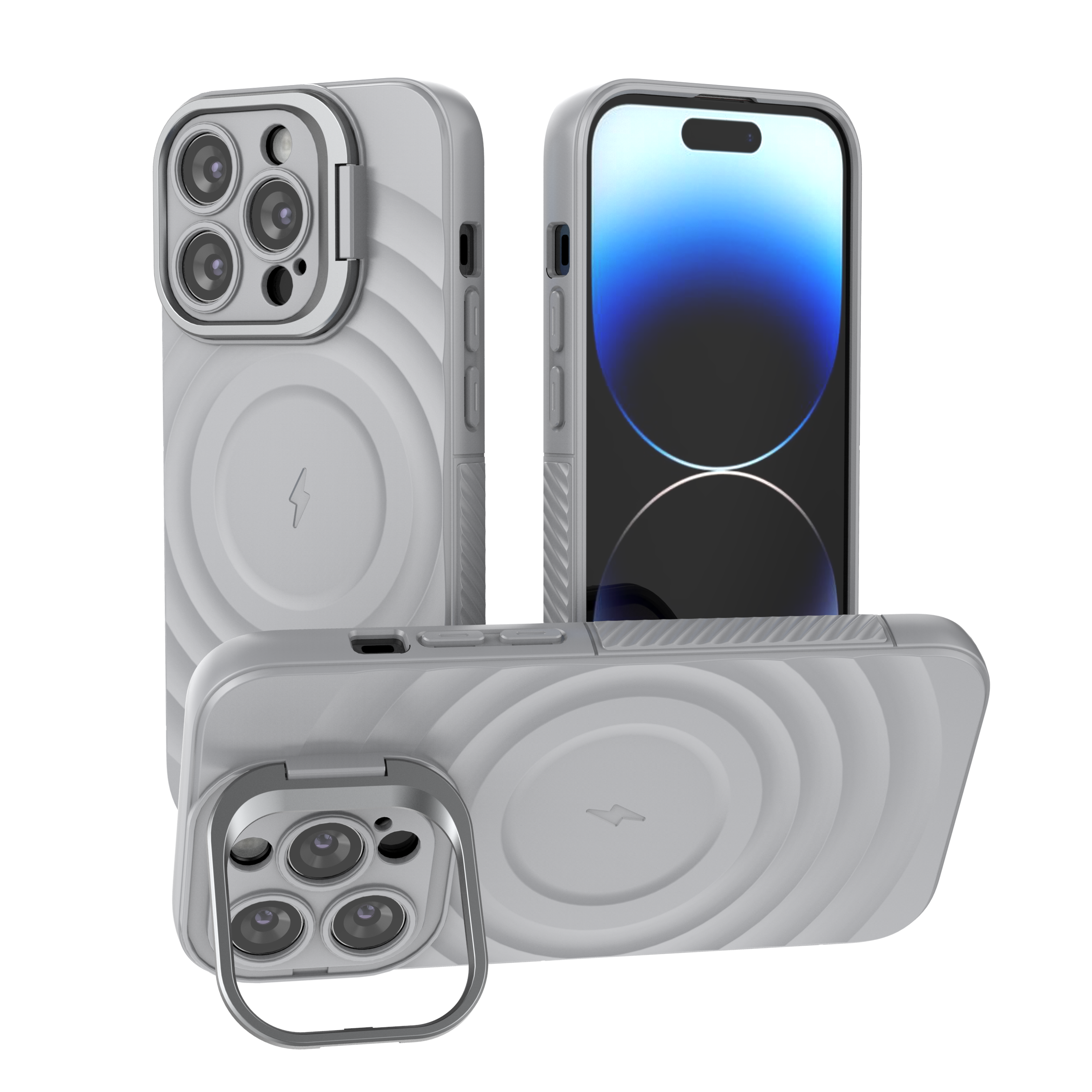 American Silver - TitanShield Wave Silicone Magsafe Back Case for iPhone 14 Pro