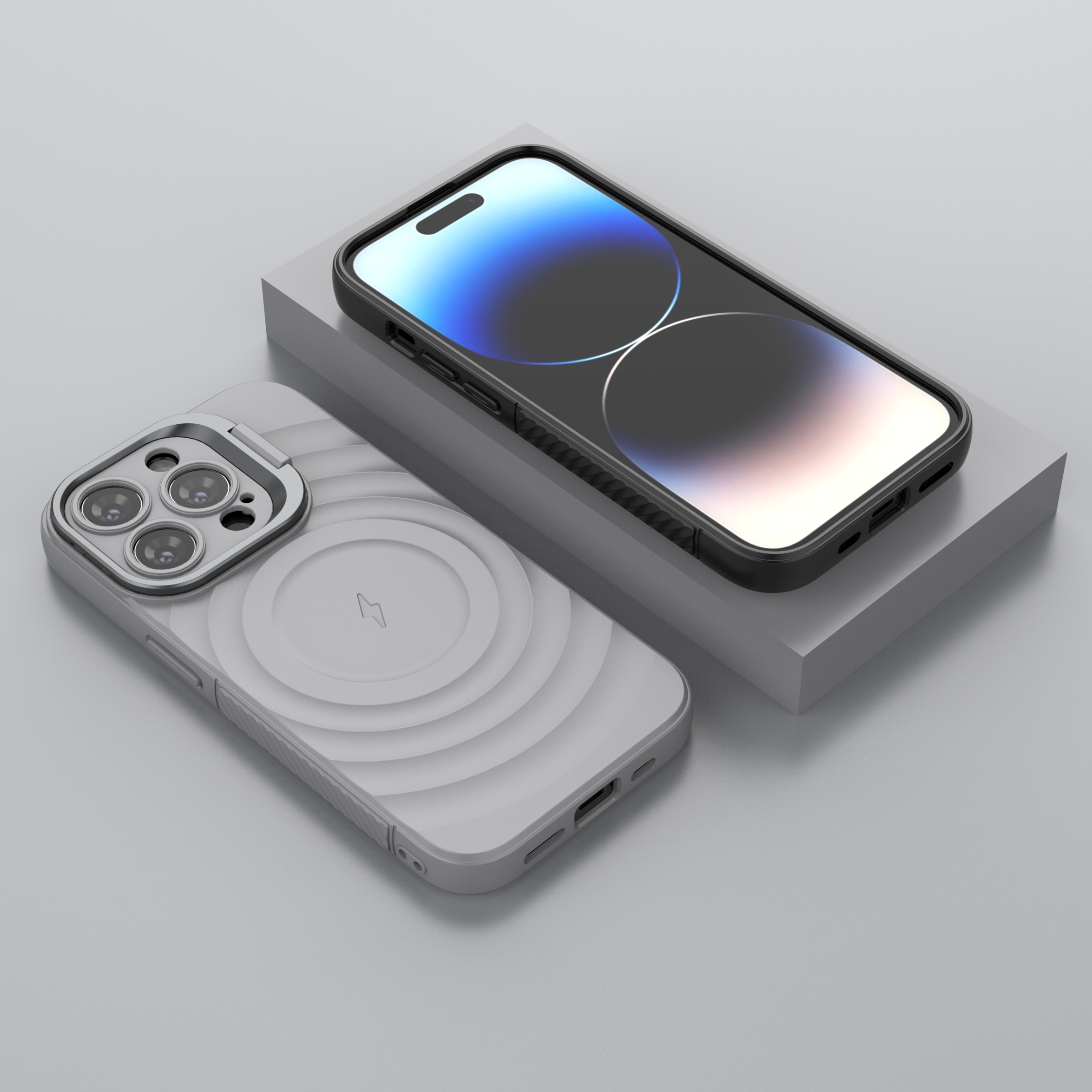 American Silver - TitanShield Wave Silicone Magsafe Back Case for iPhone 14 Pro
