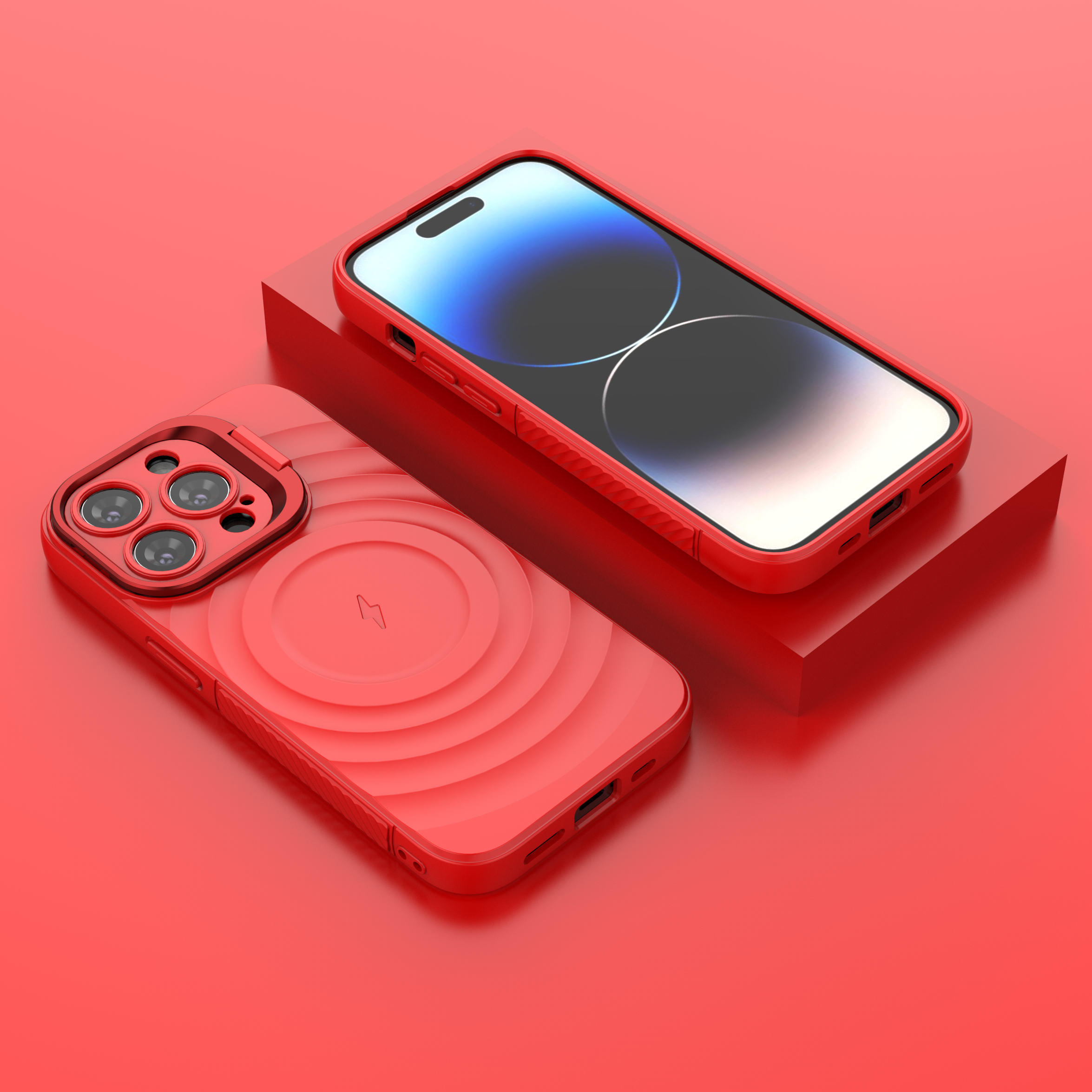 Crimson Red - TitanShield Wave Silicone Magsafe Back Case for iPhone 14 Pro