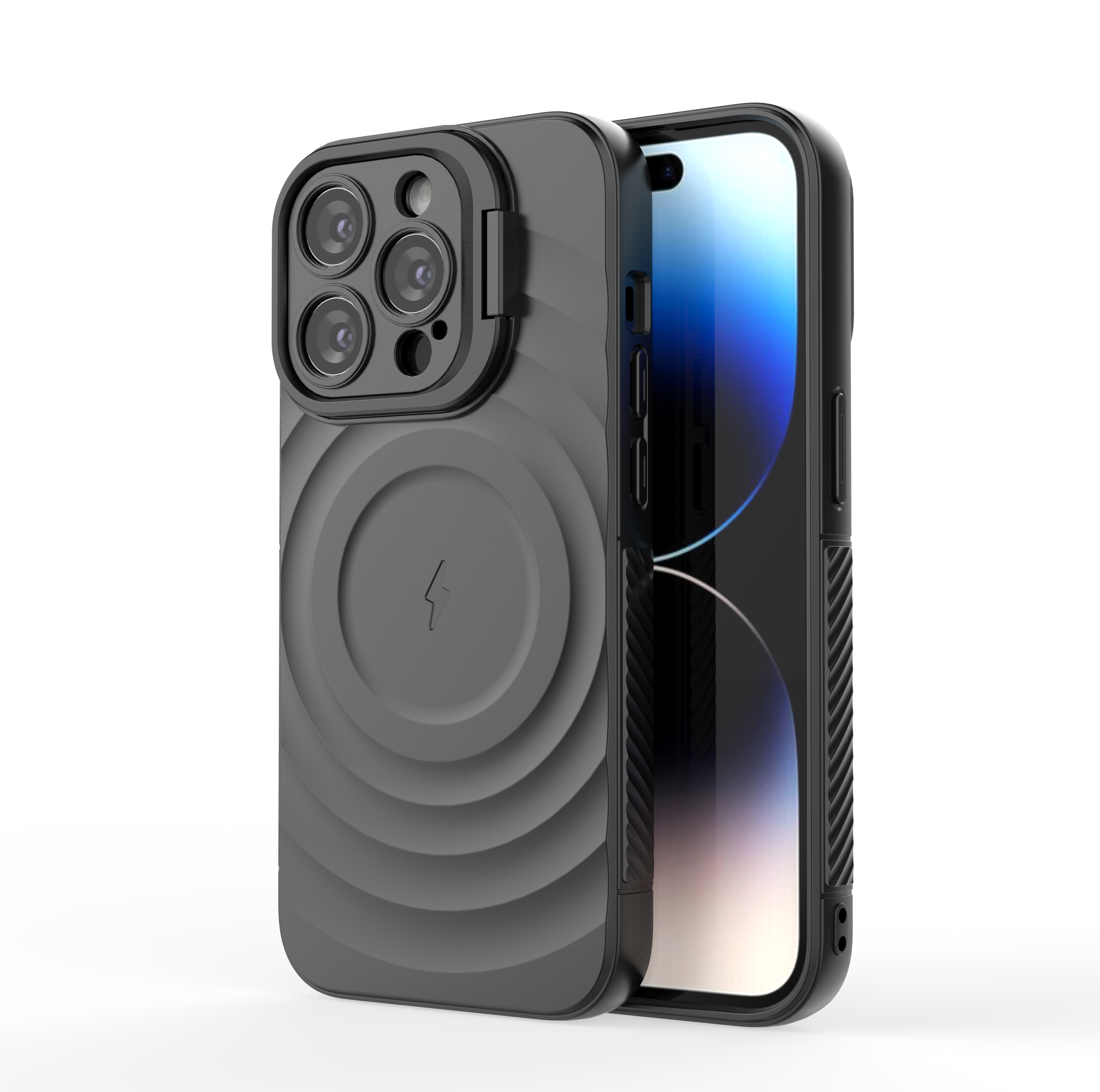 Matte Black - TitanShield Wave Silicone Magsafe Back Case for iPhone 14 Pro