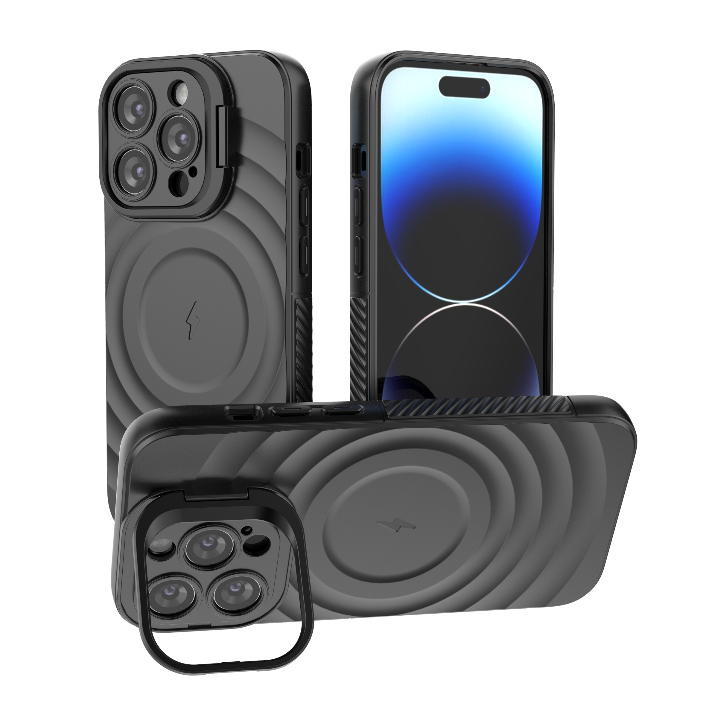 Matte Black - TitanShield Wave Silicone Magsafe Back Case for iPhone 14 Pro