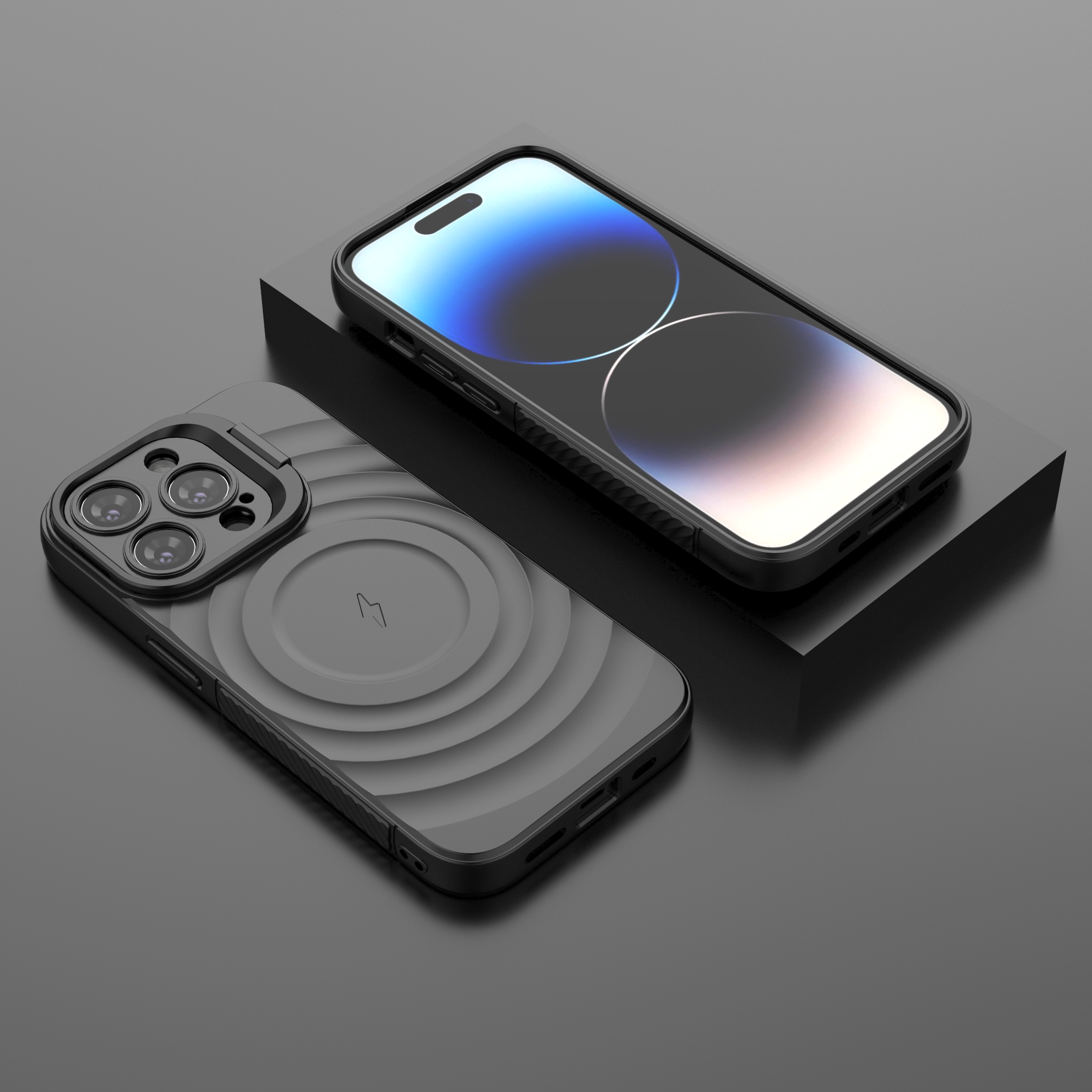 Matte Black - TitanShield Wave Silicone Magsafe Back Case for iPhone 14 Pro