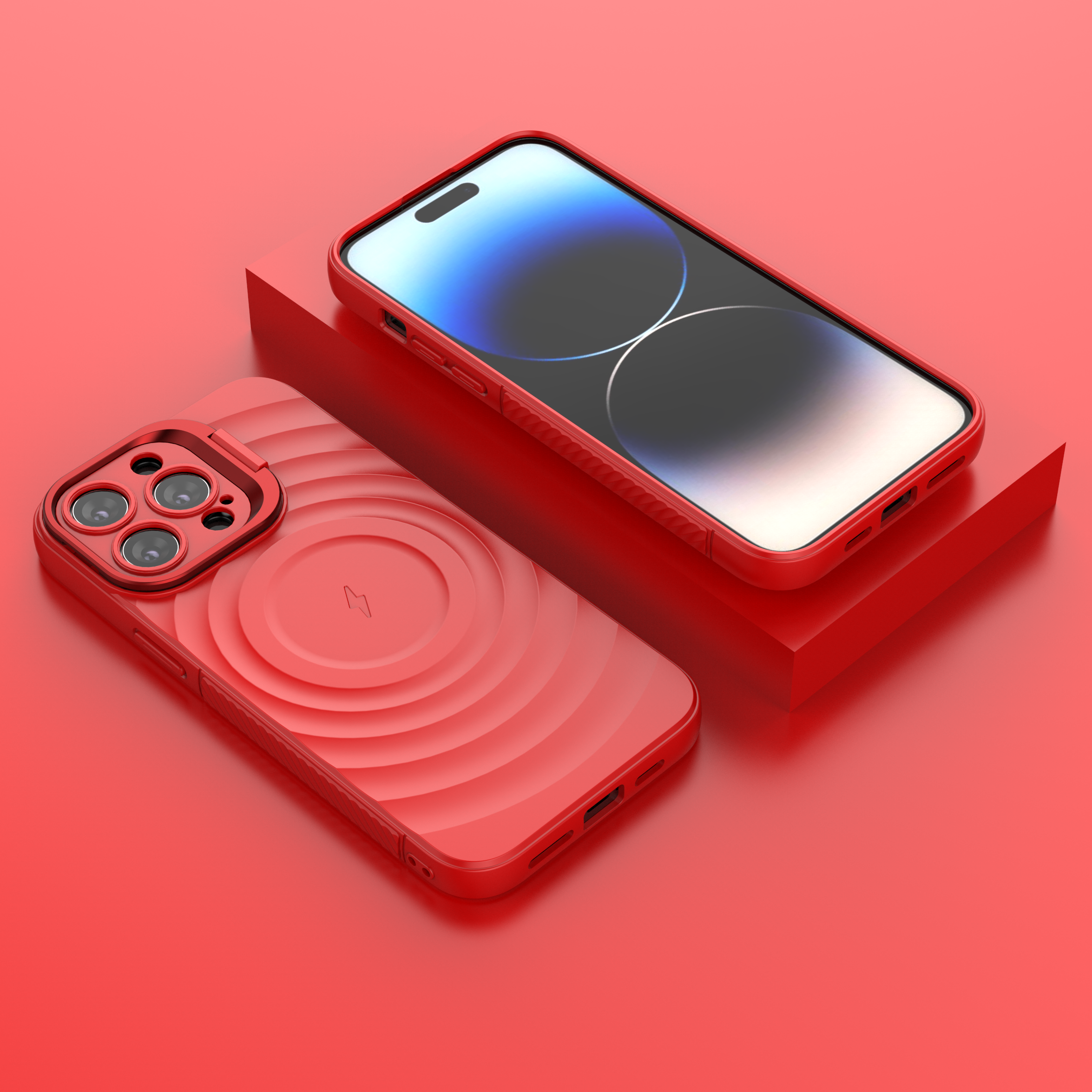 Crimson Red - TitanShield Wave Silicone Magsafe Back Case for iPhone 14 Pro Max