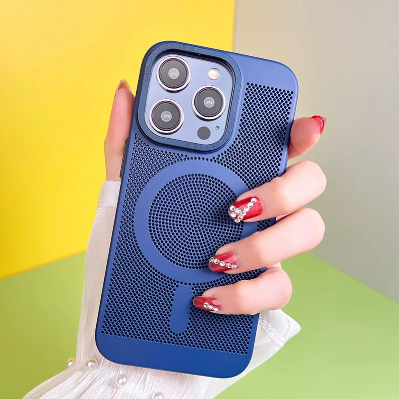 Premium Ultra Slim Mesh Design Shockproof (Navy Blue) Magsafe Back Case for iPhone 14 Pro Max