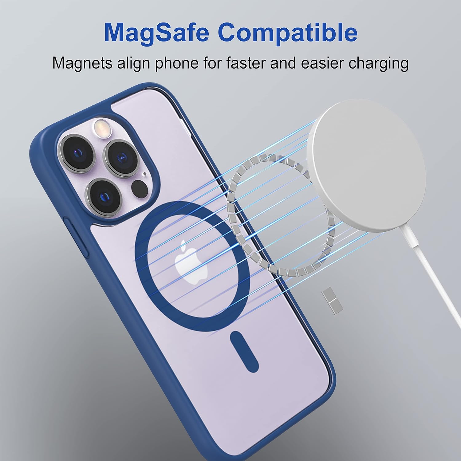 Royal Blue Clear Transparent Magsafe Back Case for iPhone 14 Pro Max