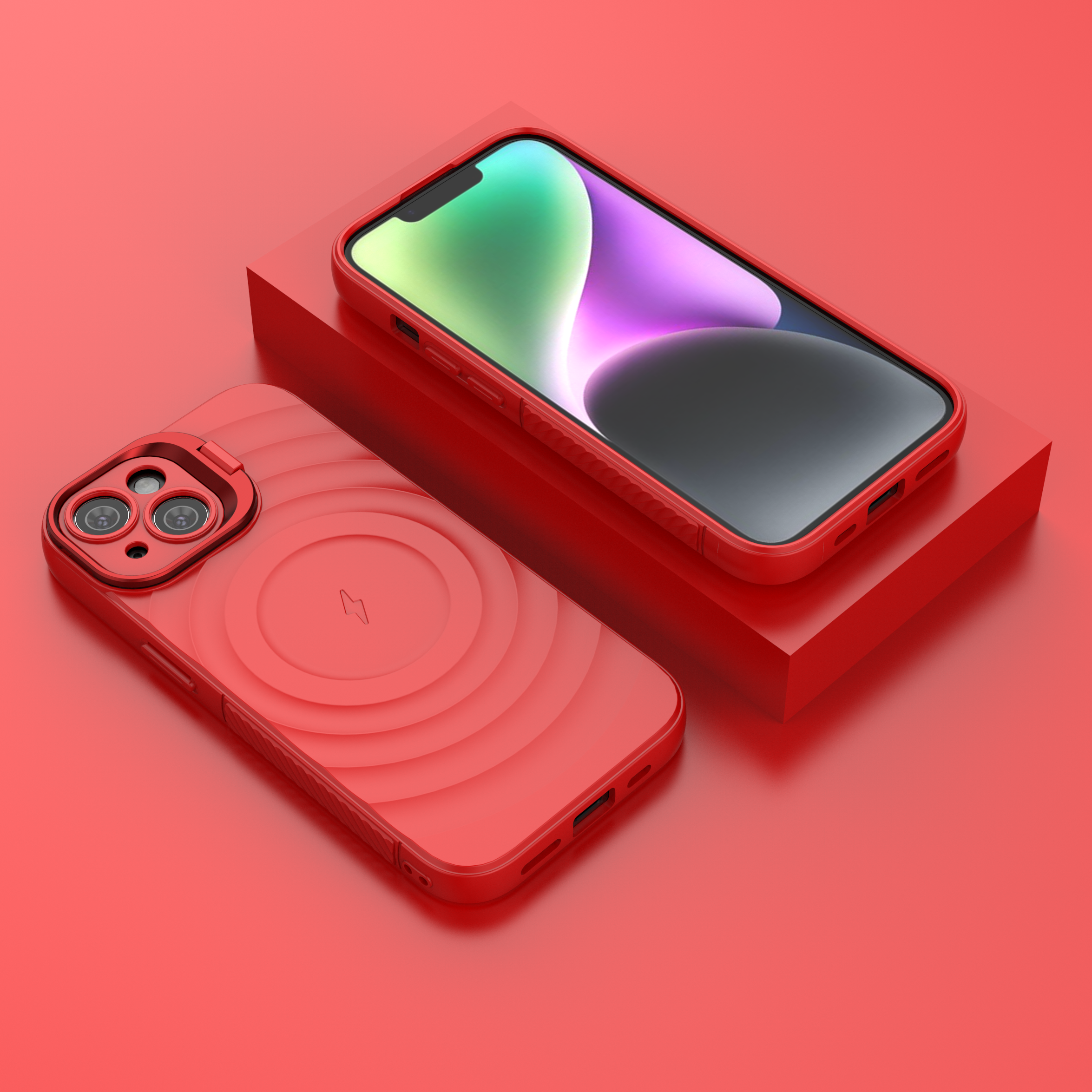 Crimson Red - TitanShield Wave Silicone Magsafe Back Case for iPhone 15