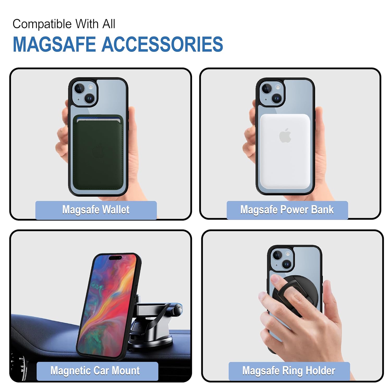 Black Clear Transparent Magsafe Back Case for iPhone 15 Plus