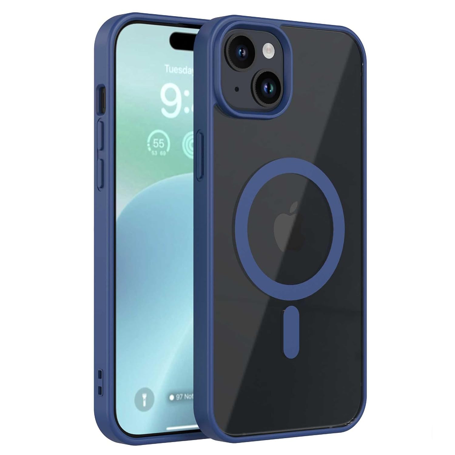 Royal Blue Clear Transparent Magsafe Back Case for iPhone 15 Plus