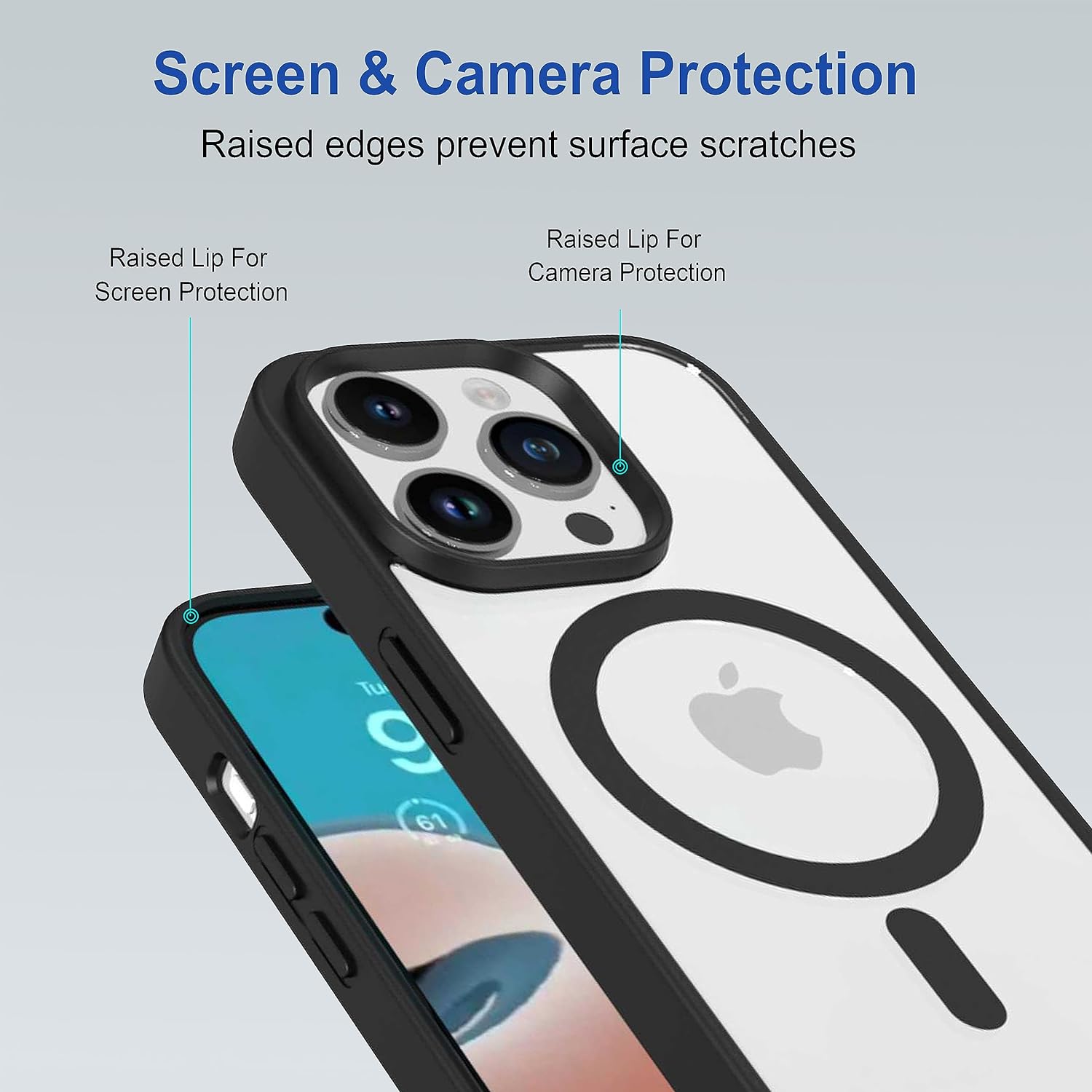 Black Clear Transparent Magsafe Back Case for iPhone 15 Pro