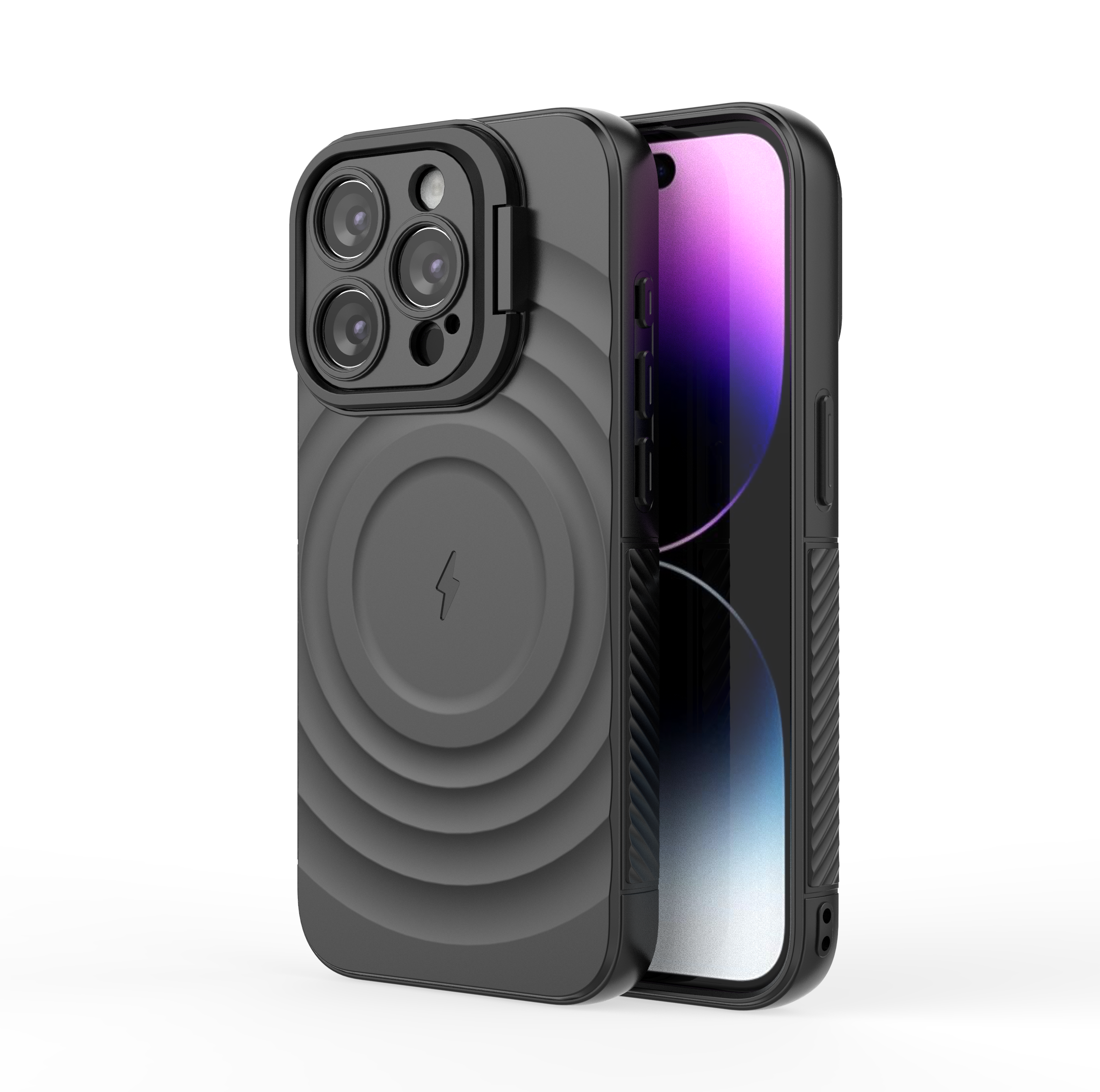 Matte Black - TitanShield Wave Silicone Magsafe Back Case for iPhone 15 Pro