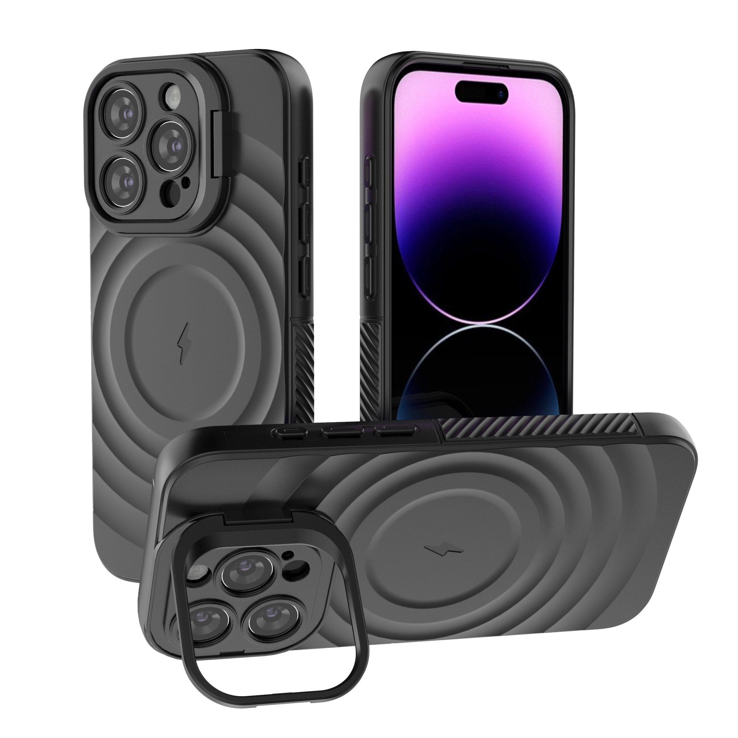 Matte Black - TitanShield Wave Silicone Magsafe Back Case for iPhone 15 Pro