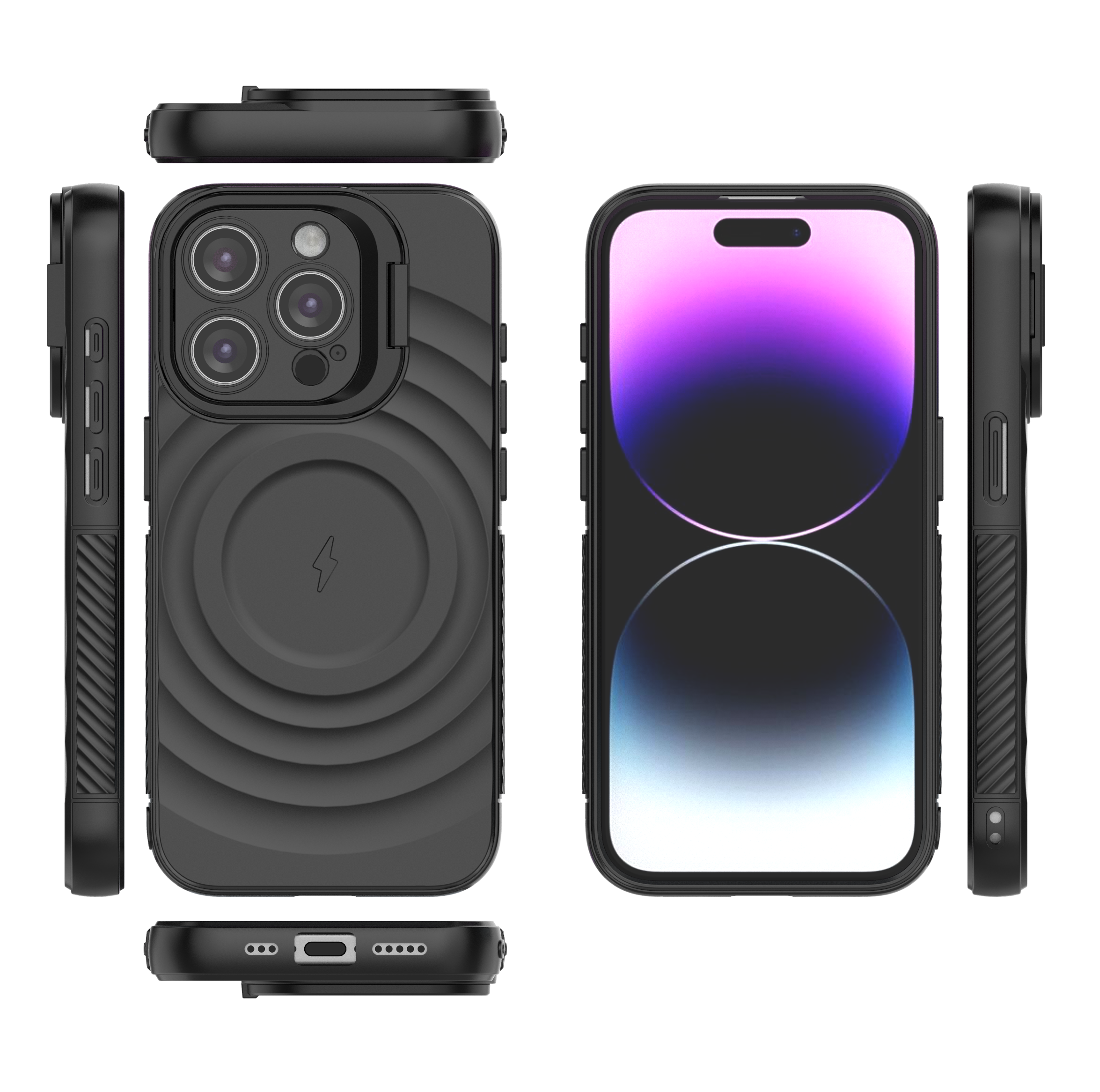 Matte Black - TitanShield Wave Silicone Magsafe Back Case for iPhone 15 Pro