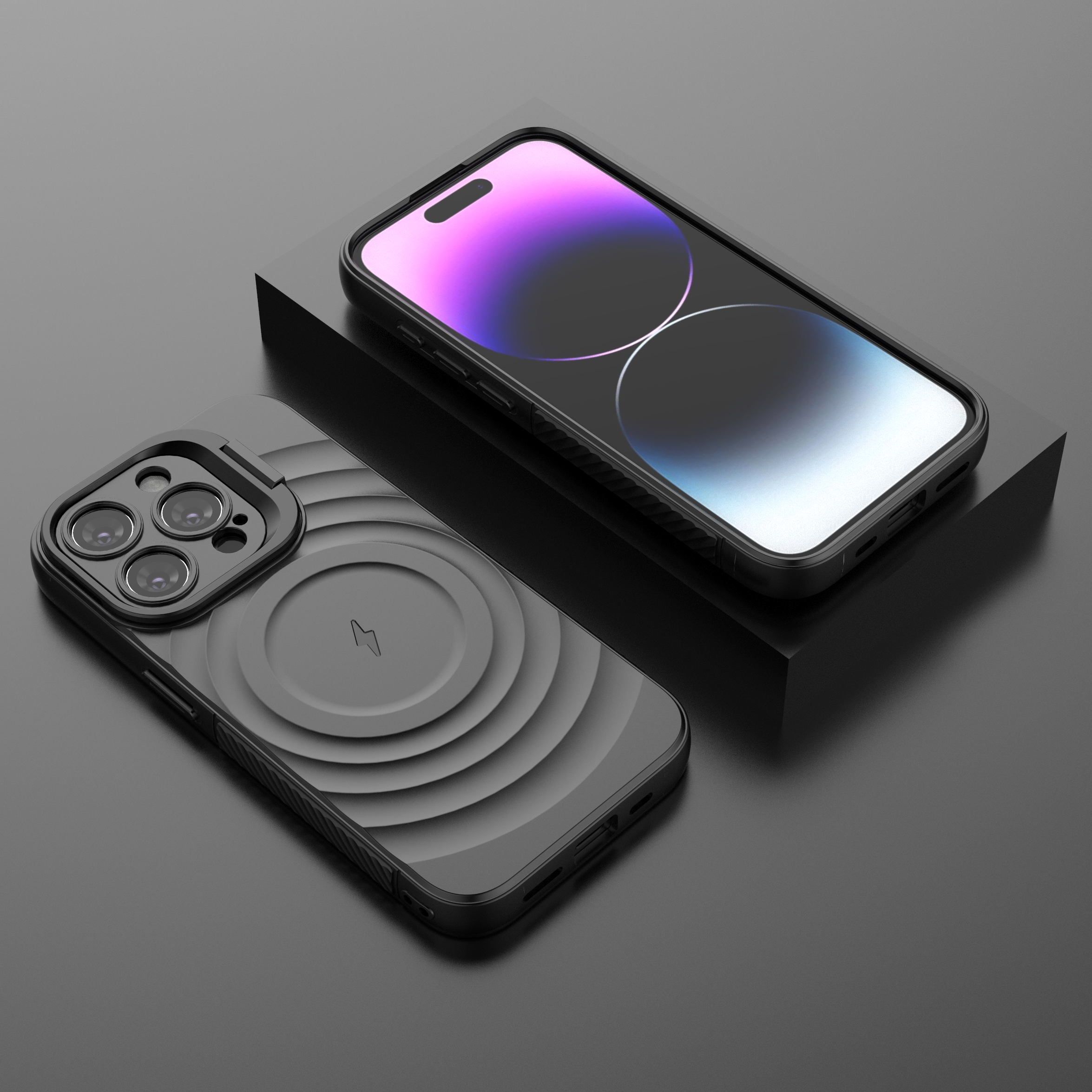 Matte Black - TitanShield Wave Silicone Magsafe Back Case for iPhone 15 Pro