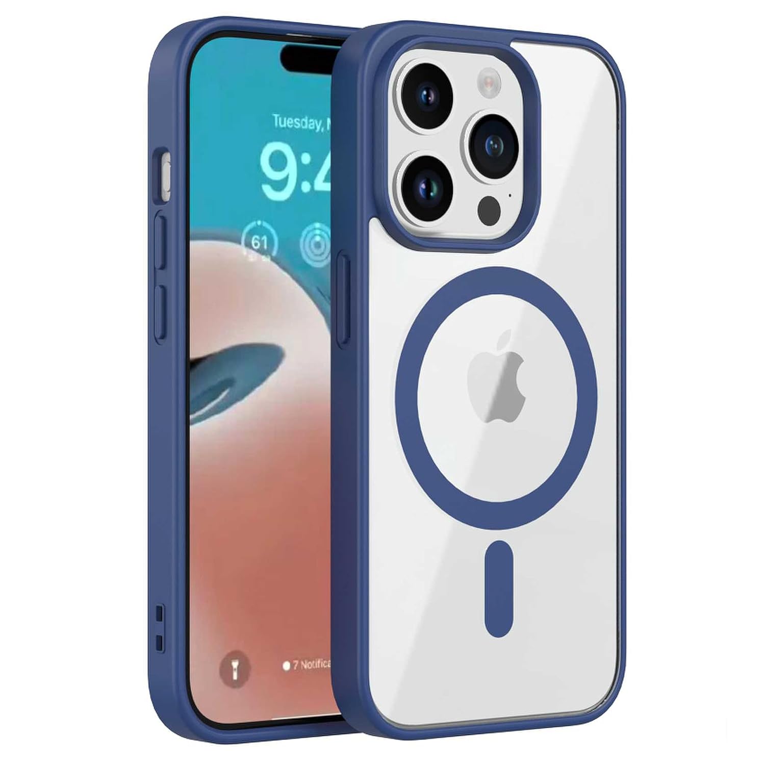 Royal Blue Clear Transparent Magsafe Back Case for iPhone 15 Pro