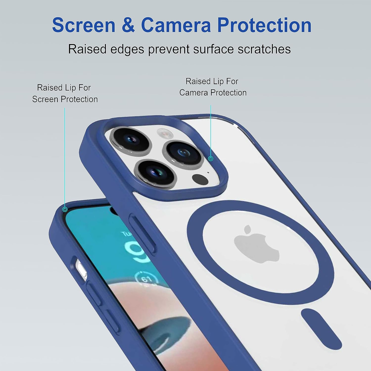 Royal Blue Clear Transparent Magsafe Back Case for iPhone 15 Pro