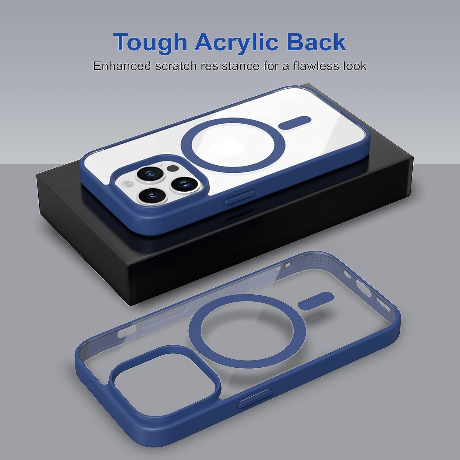 Royal Blue Clear Transparent Magsafe Back Case for iPhone 15 Pro