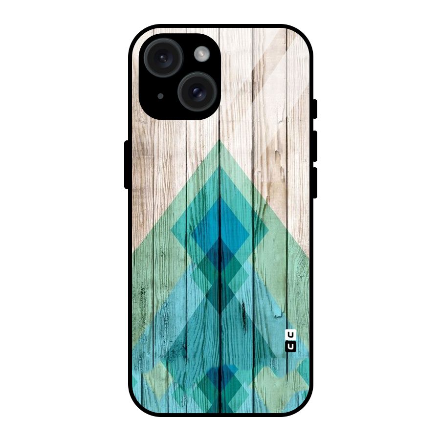 Abstract Green And Wood Glass Back Case for iPhone 15
