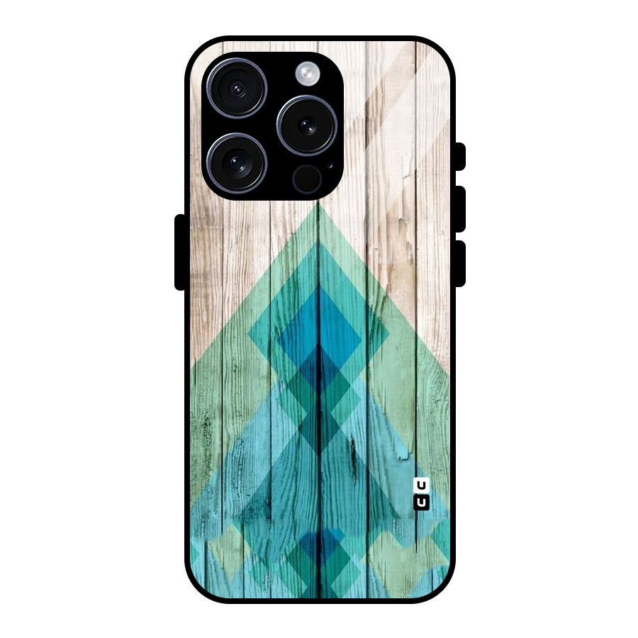 Abstract Green And Wood Glass Back Case for iPhone 15 Pro