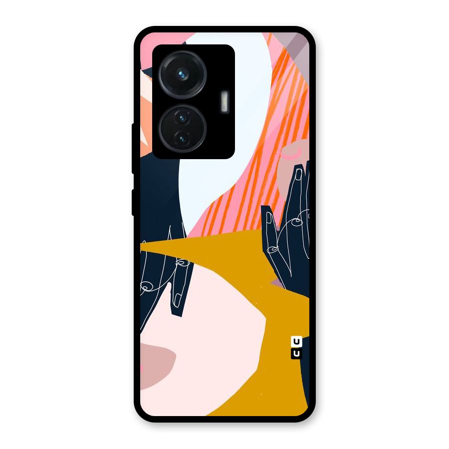 Abstract Hands Glass Back Case for iQOO Z6 44W