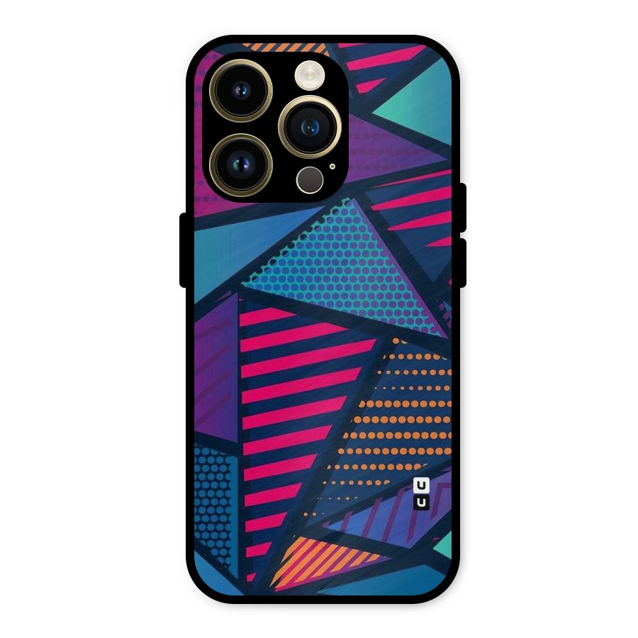 Abstract Lines Polka Metal Back Case for iPhone 14 Pro