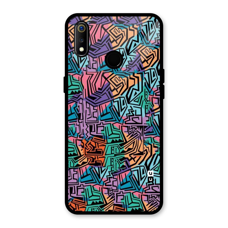 Abstract Lining Colors Glass Back Case for Realme 3i