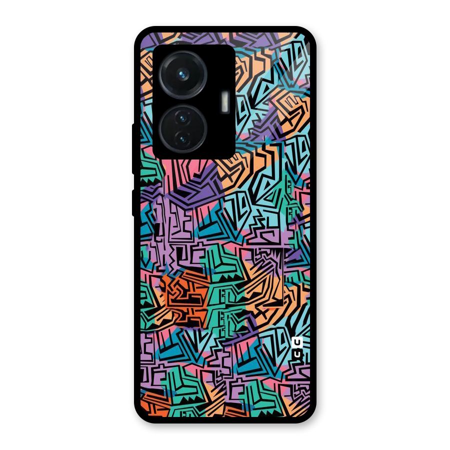 Abstract Lining Colors Glass Back Case for Vivo T1 44W