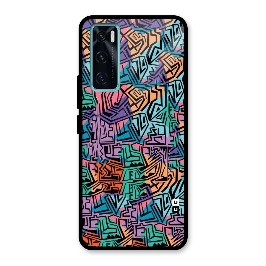 Abstract Lining Colors Glass Back Case for Vivo V20 SE