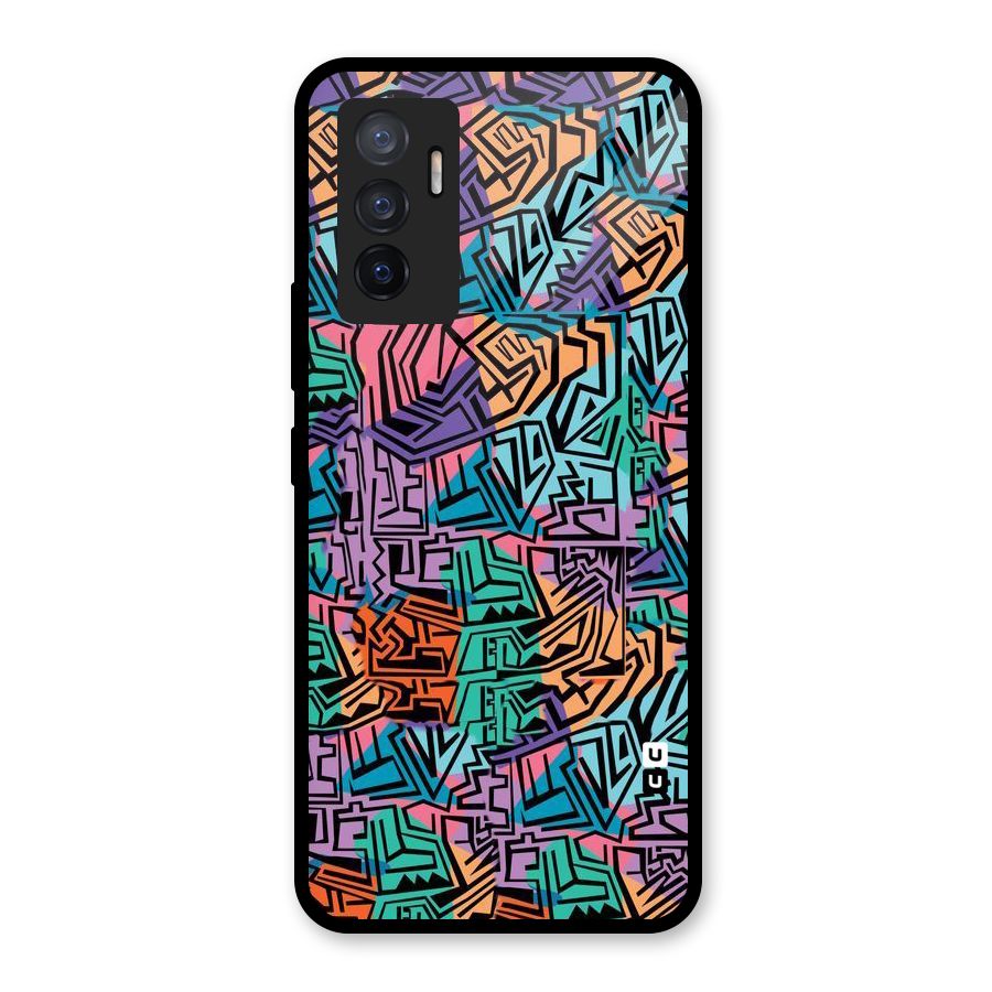 Abstract Lining Colors Glass Back Case for Vivo V23e