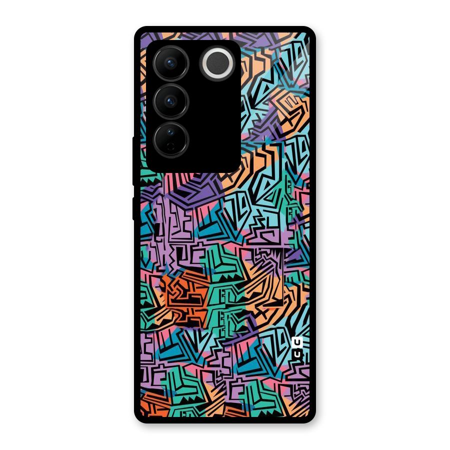 Abstract Lining Colors Glass Back Case for Vivo V27 Pro