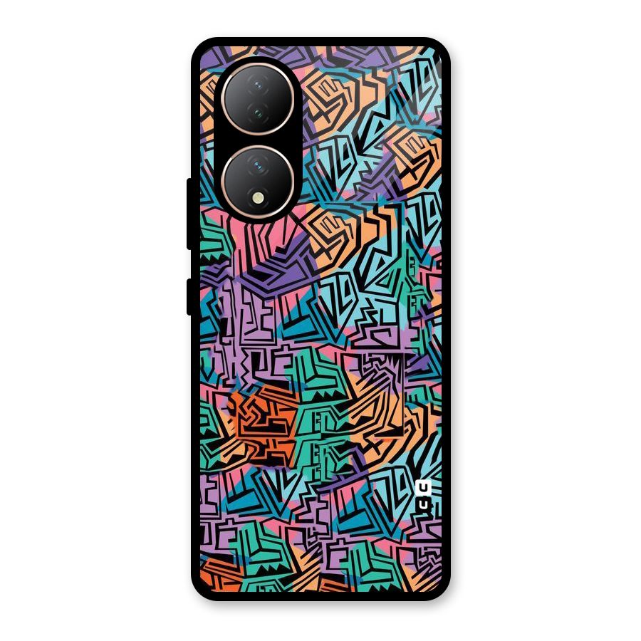 Abstract Lining Colors Glass Back Case for Vivo Y100A