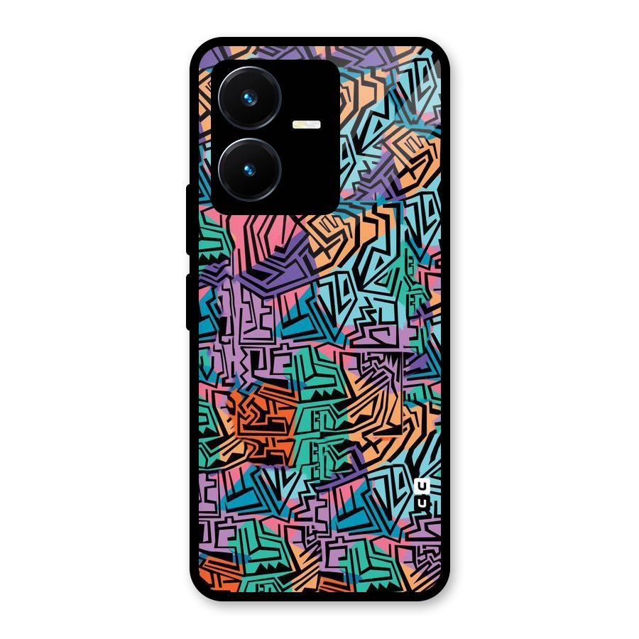 Abstract Lining Colors Glass Back Case for Vivo Y22s