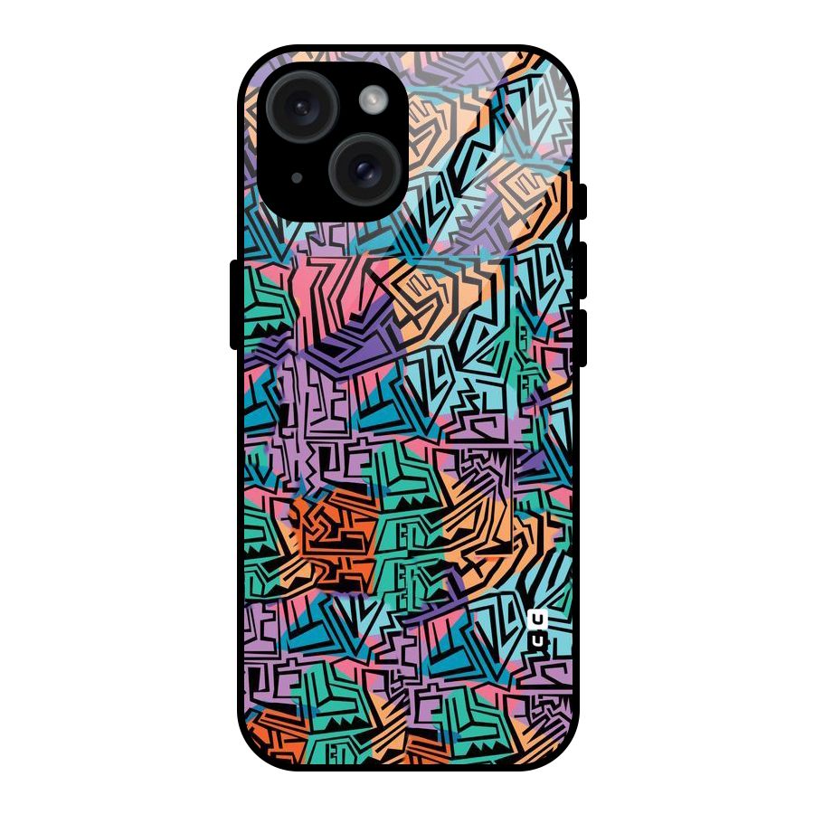 Abstract Lining Colors Glass Back Case for iPhone 15