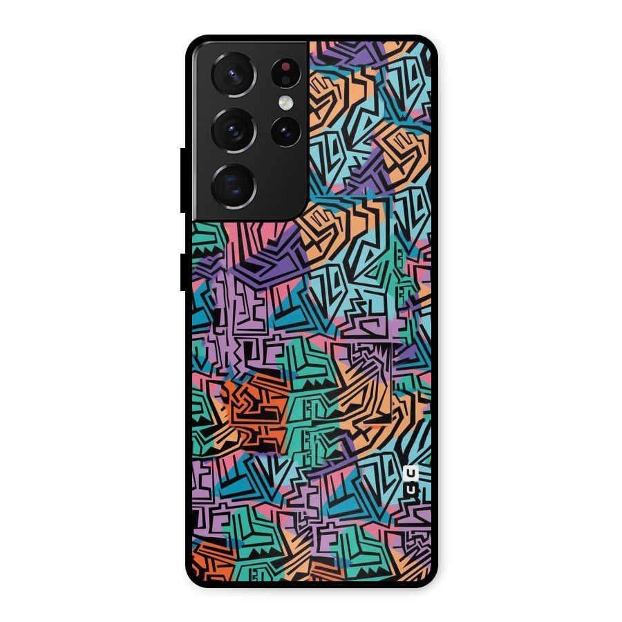Abstract Lining Colors Metal Back Case for Galaxy S21 Ultra 5G
