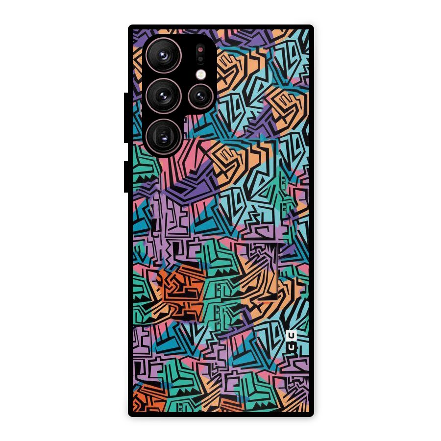 Abstract Lining Colors Metal Back Case for Galaxy S22 Ultra 5G