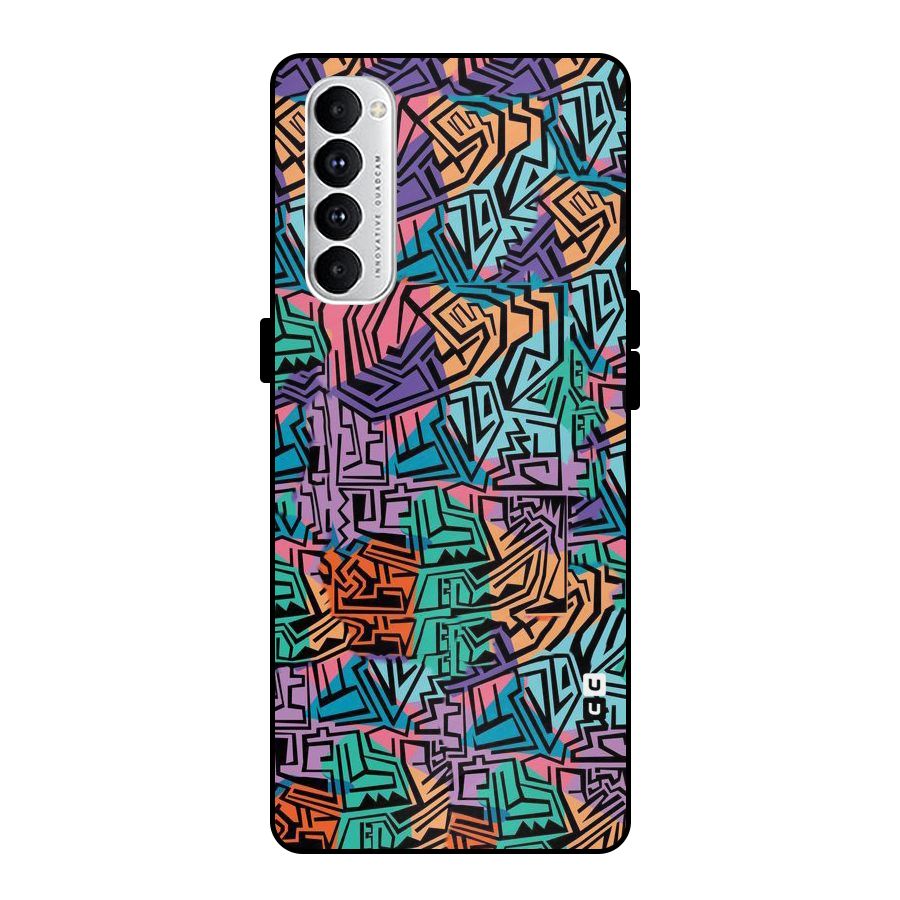 Abstract Lining Colors Metal Back Case for Oppo Reno4 Pro