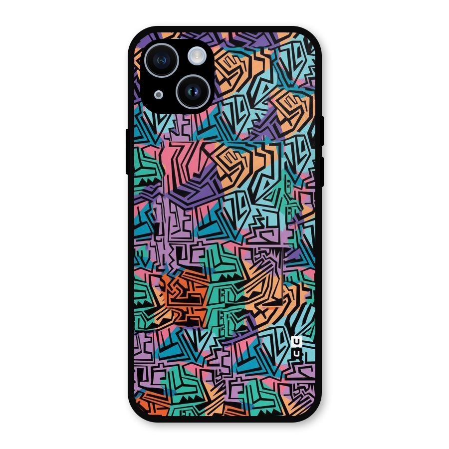 Abstract Lining Colors Metal Back Case for iPhone 14