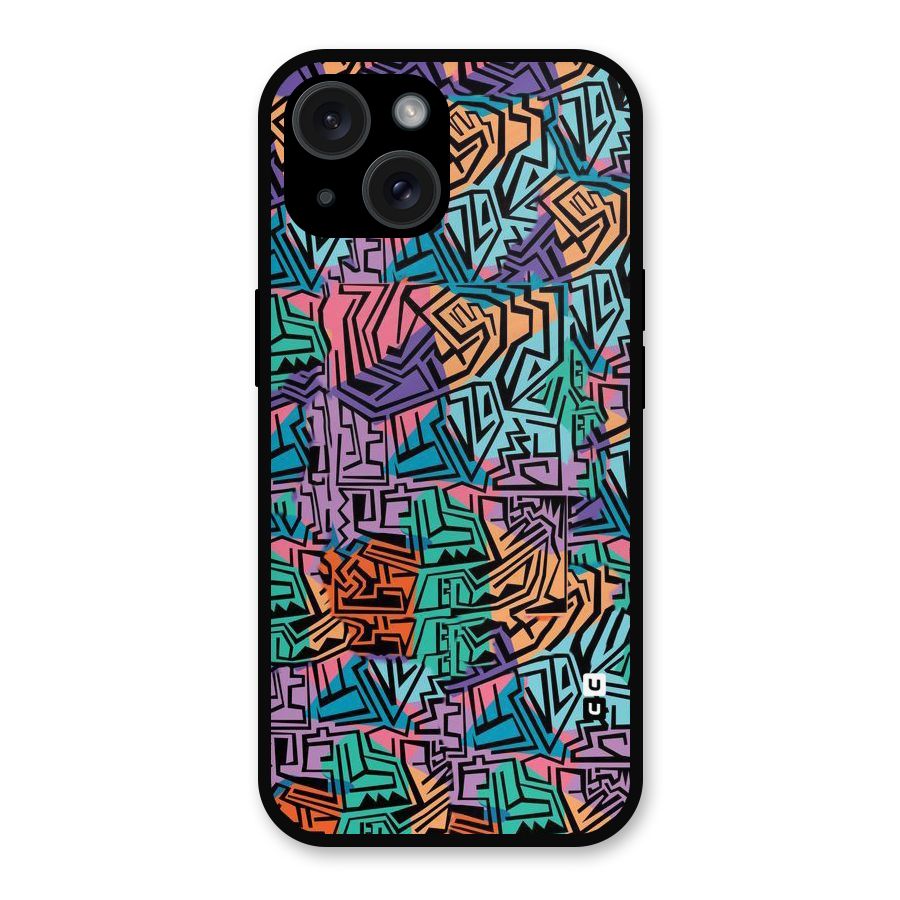 Abstract Lining Colors Metal Back Case for iPhone 15