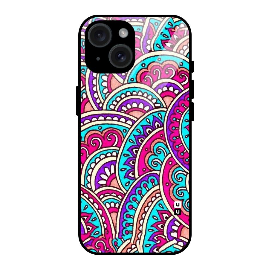 Abstract Rangoli Design Glass Back Case for iPhone 15