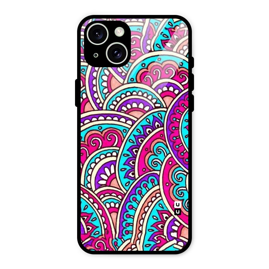 Abstract Rangoli Design Glass Back Case for iPhone 15 Plus