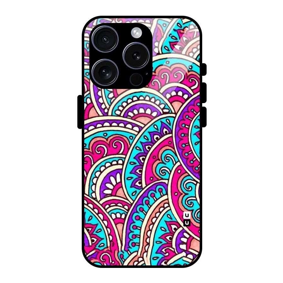 Abstract Rangoli Design Glass Back Case for iPhone 15 Pro