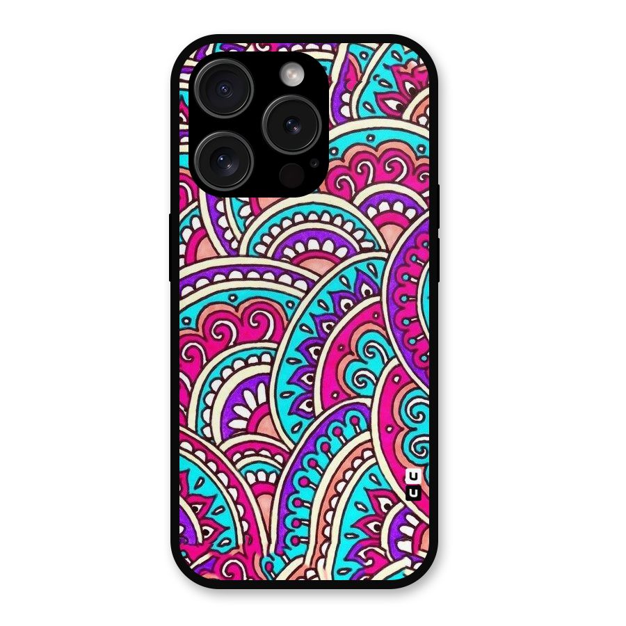 Abstract Rangoli Design Metal Back Case for iPhone 15 Pro